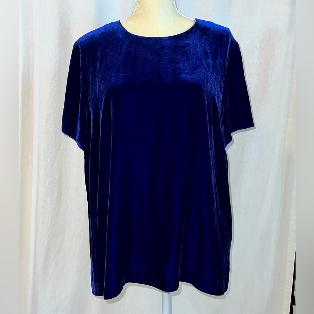 St. John Blue Velvet Short Sleeve Top L